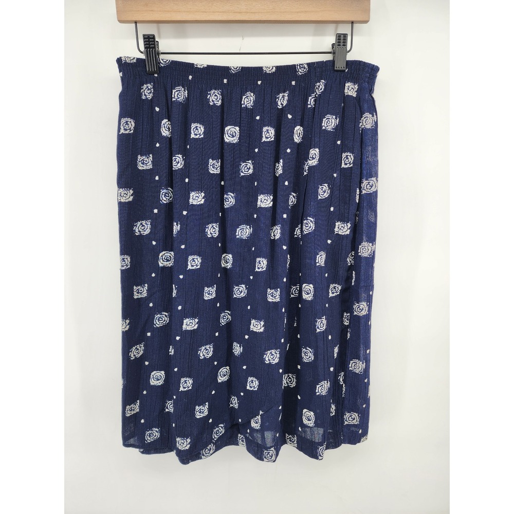 Alfred Dunner Blue Polka Dot Swirl Floral Elastic Waist‎ Midi Skirt Size 12